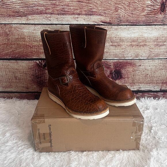 Wesco X ISP Engineer Boots Shrunken Bison Brown Leather Buckles 10\
